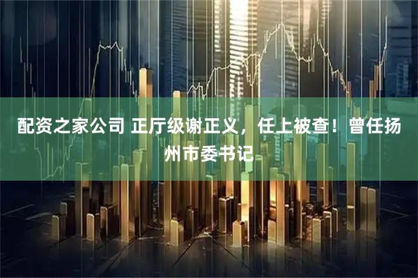 配资之家公司 正厅级谢正义，任上被查！曾任扬州市委书记